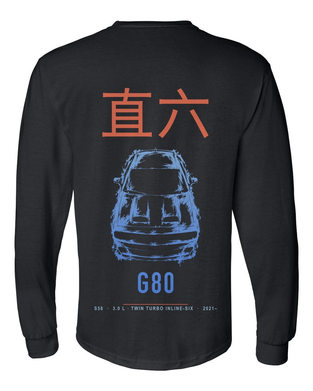 G80 full-back artwork black long sleeve back view with the design