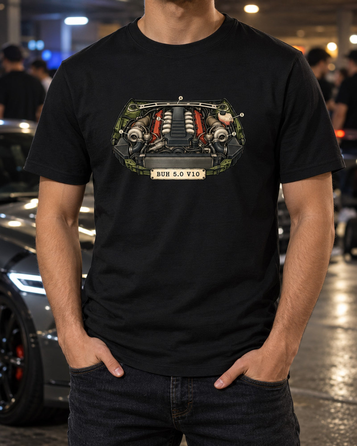 Audi RS6 Avant C6 4F Vintage Patent Drawing Shirt, 5.0 V10 T-Shirt Black worn hero