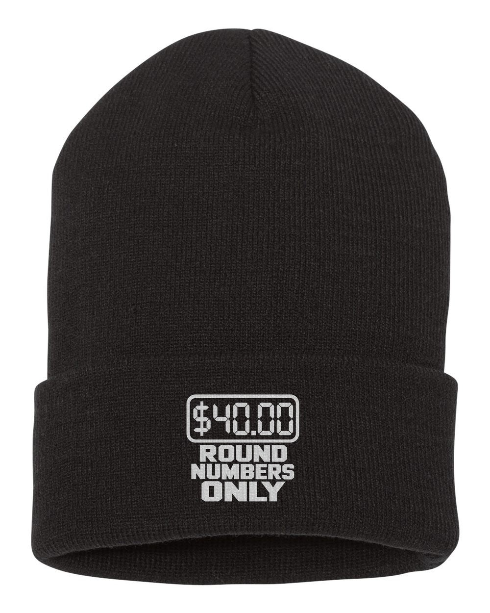 Round Numbers Only Funny Car Guy Shirt For Drivers black beanie front view with car name