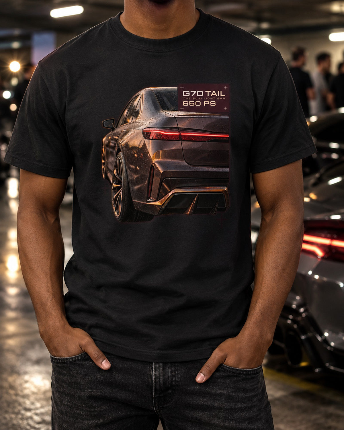 BMW i7 M70 xDrive G70 Taillight Macro Tee, Car Gift T-Shirt Black worn hero