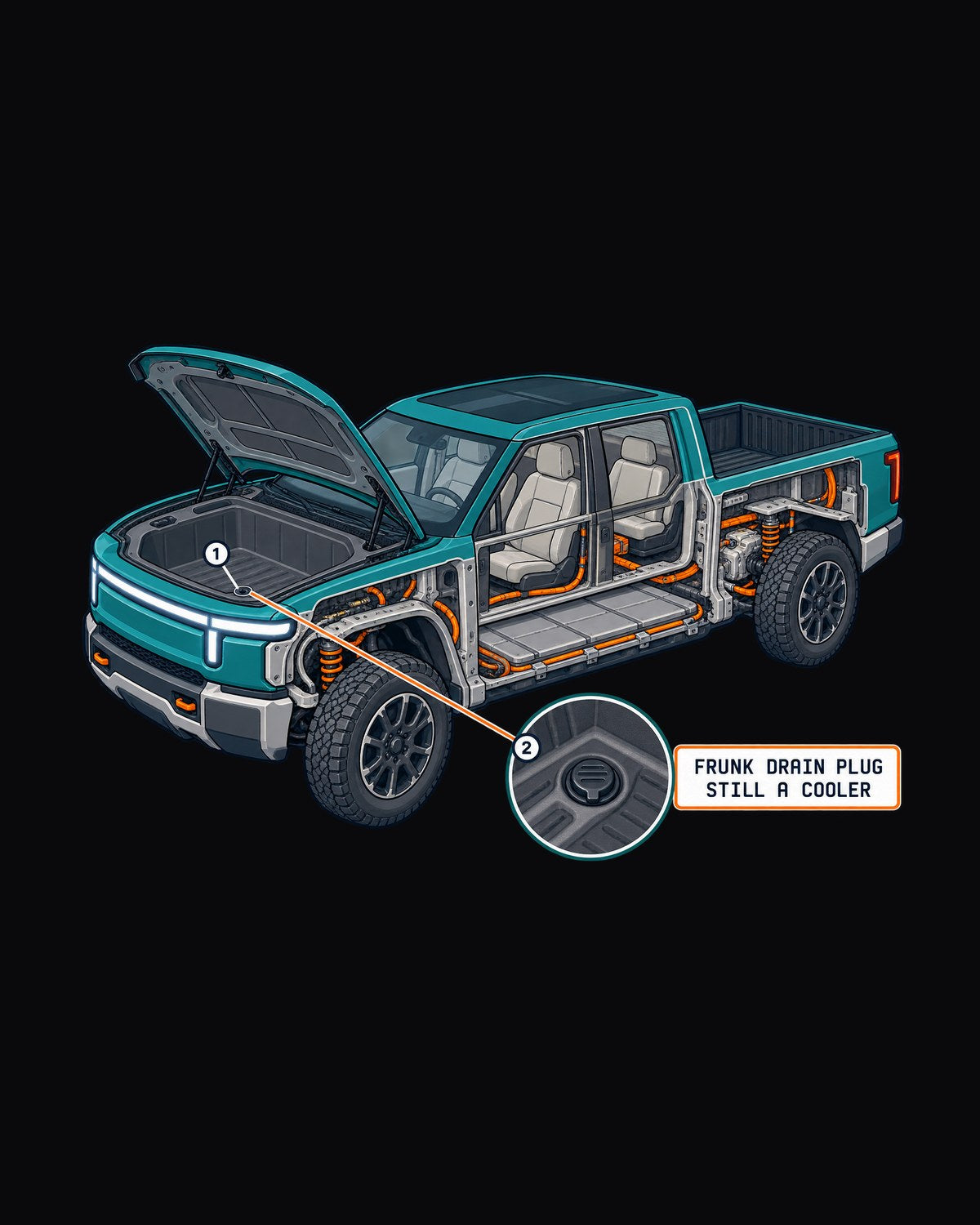Ford F-150 Lightning Isometric Frunk Cutaway print Shirt design only