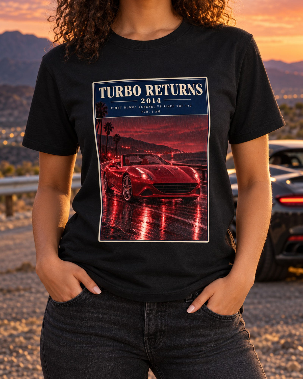 Ferrari California T After Dark Shirt, Turbo V8 PCH Tee T-Shirt Black worn hero