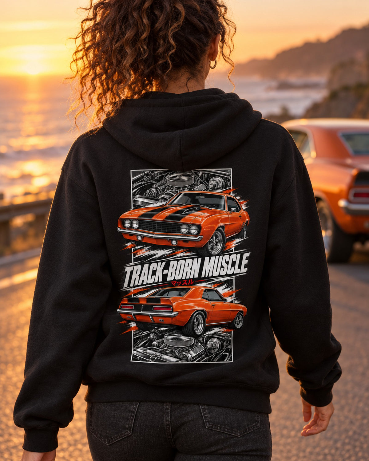 Chevy Camaro Z/28 Torn Poster Full-Back Graphic Tee Pull Over Hoodie Black worn hero