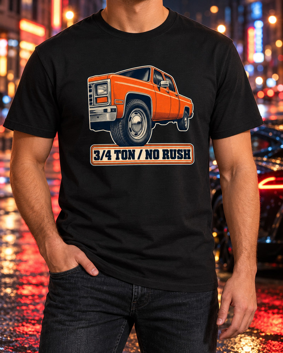 Chevy C20 Squarebody Steelie Wheel Halftone Tee, Truck Guy Gift T-Shirt Black worn hero