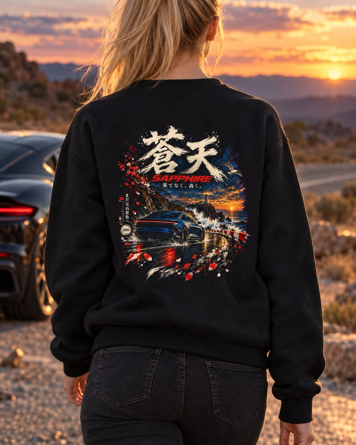 Lucid Air Sapphire Blue Sky Shirt, Hoodie & More Crewneck Black worn hero
