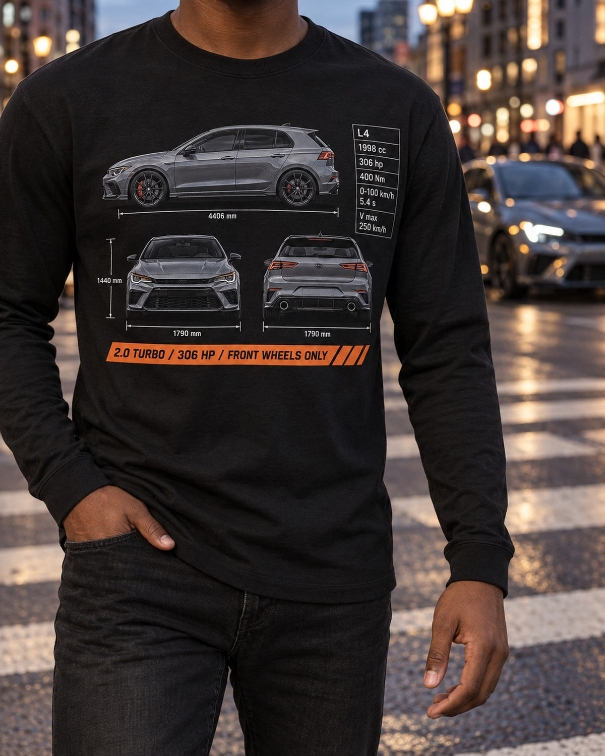 Civic Type R FK8 Sonic Grey Three-View Shirt, Honda Car Tee Long Sleeve Black worn hero