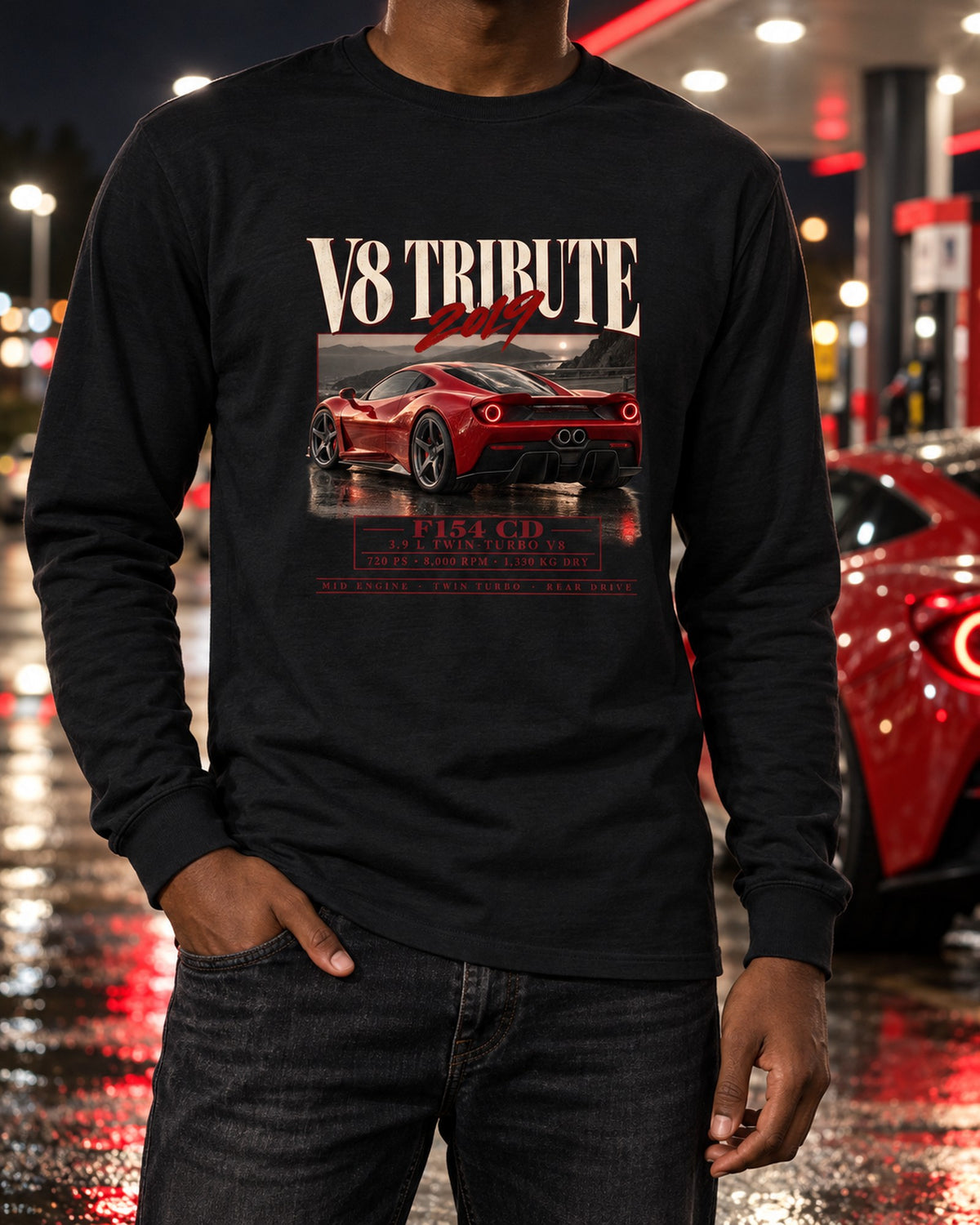 Ferrari F8 Tributo F154 CG Blade Tail Archive Panel Tee Long Sleeve Black worn hero