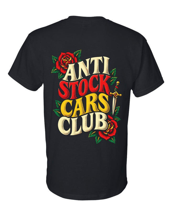 Anti Stock Cars Club Tattoo Flash T-Shirt Black back