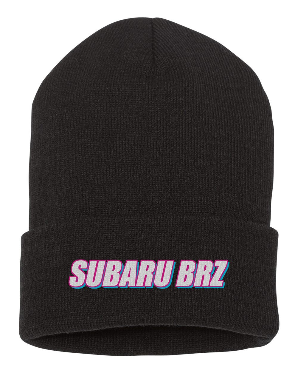 Subaru Brz black beanie front view with car name