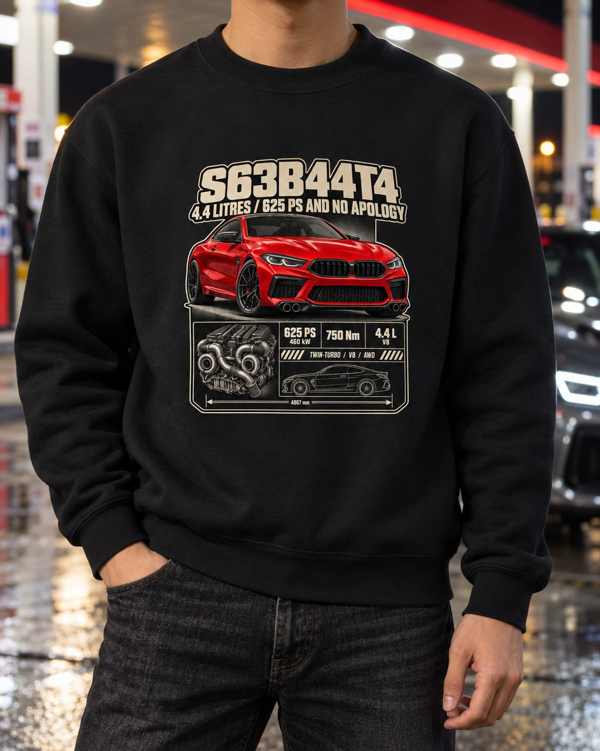 BMW M8 Competition F92 S63 Spec Poster Shirt Crewneck Black worn hero