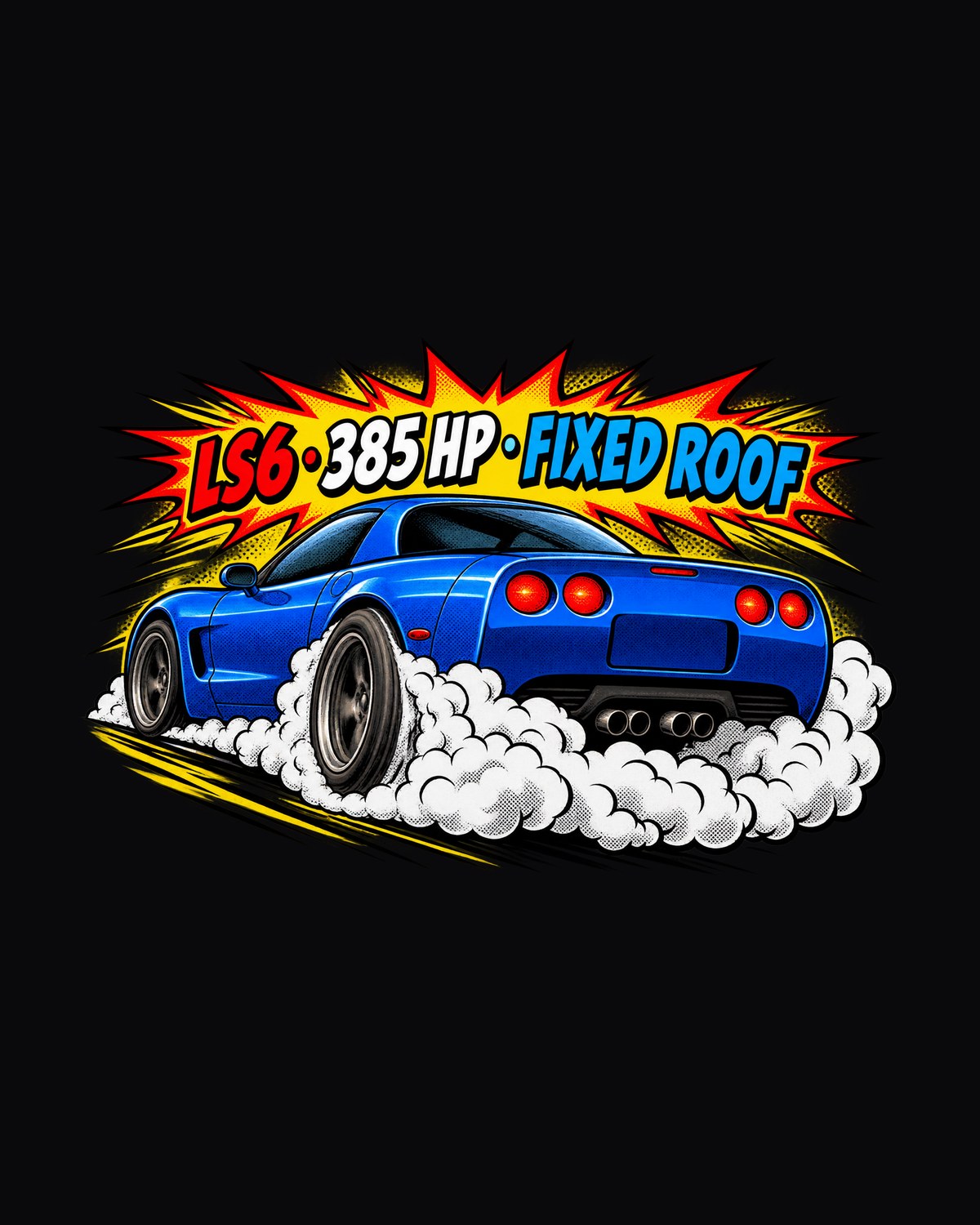 C5 Z06 Corvette Halftone Pop-Art Tee, LS6 385 HP Car Shirt design only