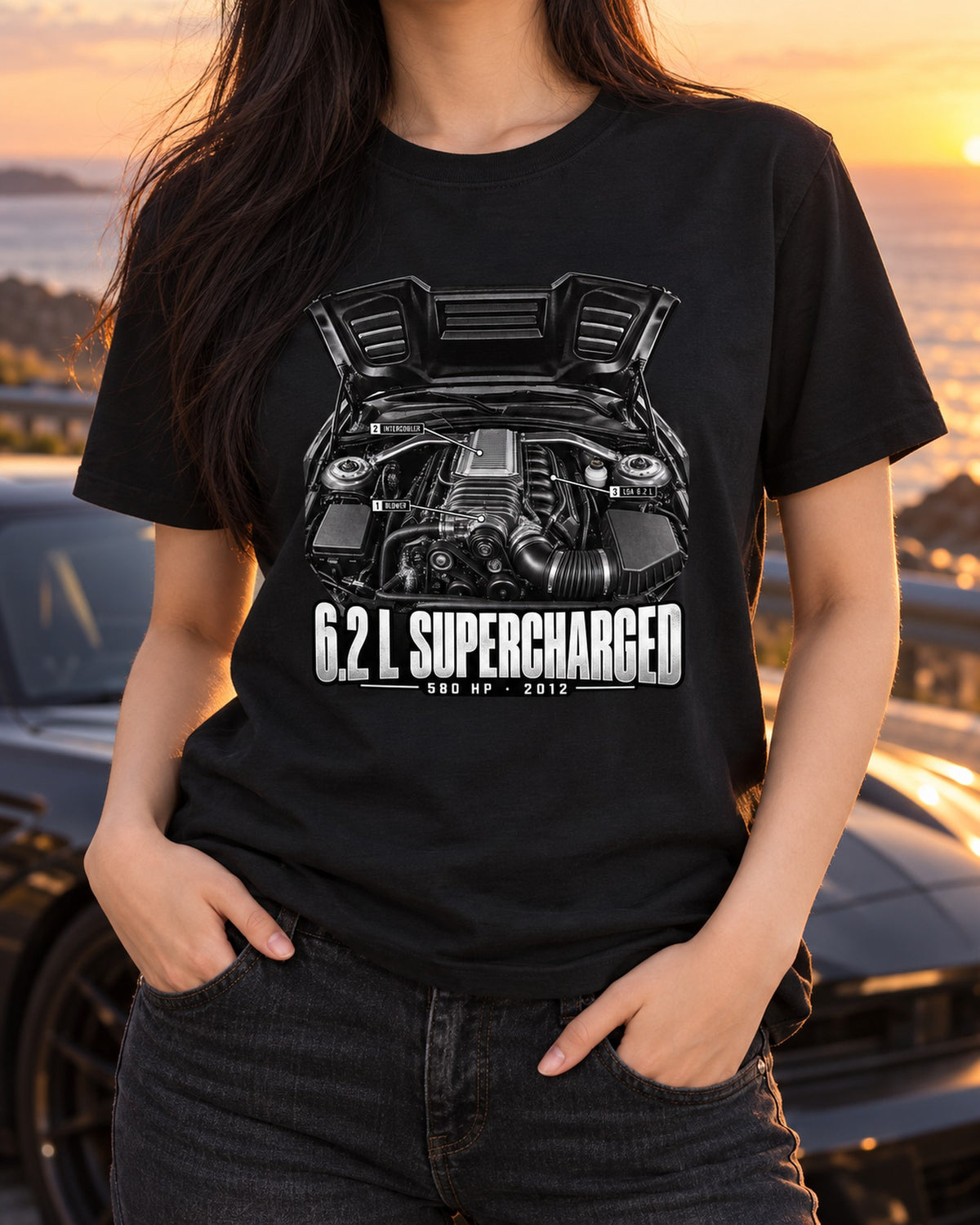2013 Camaro ZL1 Supercharged LSA Engine Hero Shirt, Fifth-Gen T-Shirt Black worn hero
