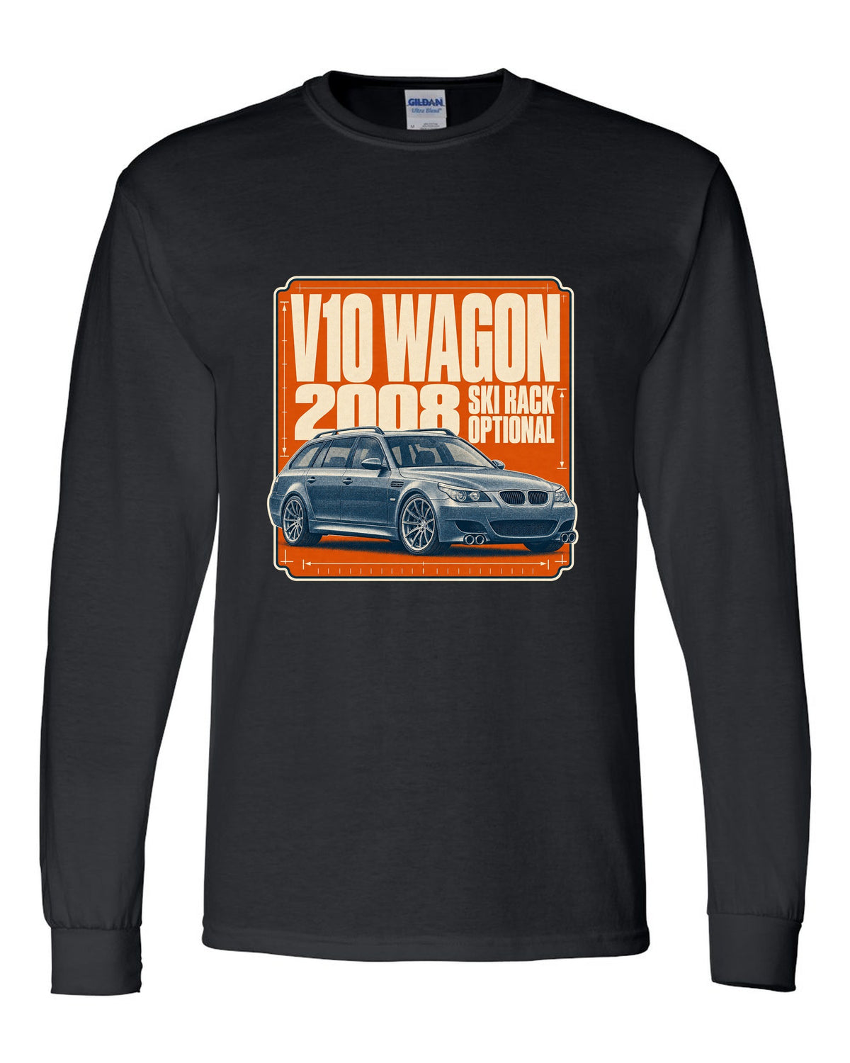 BMW M5 E61 Touring wagon halftone print black long sleeve front view with the design