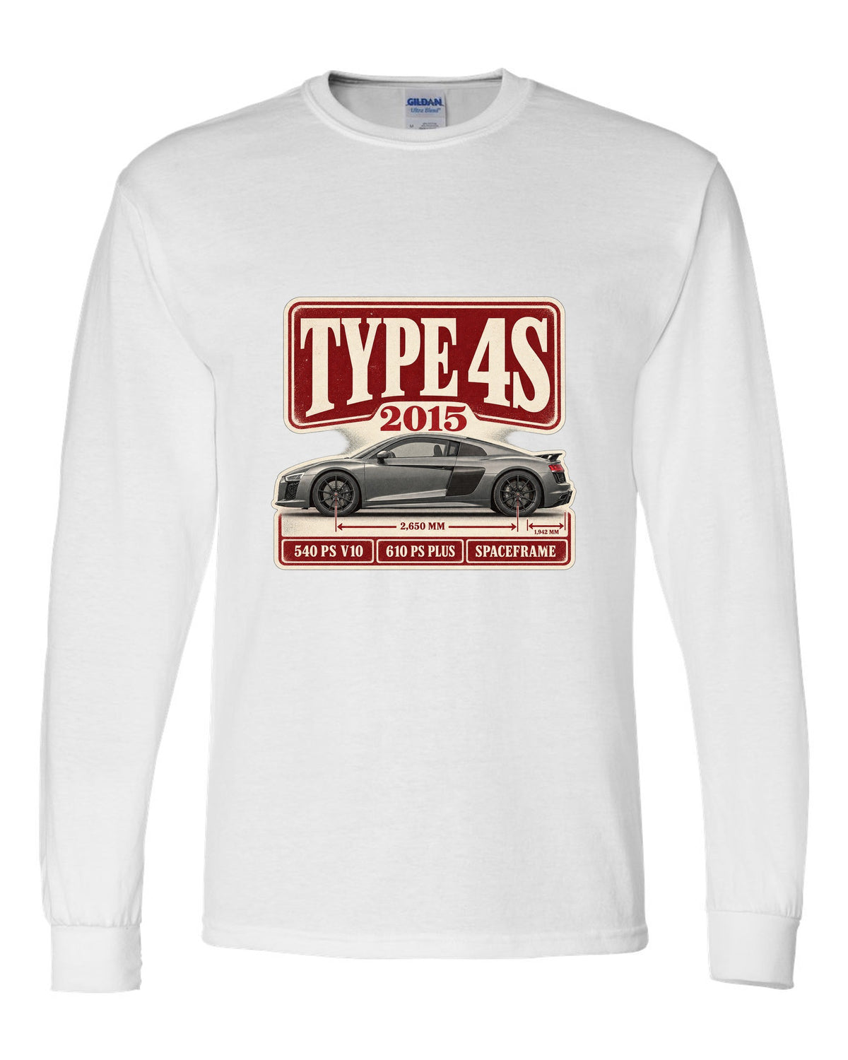 Audi R8 V10 Type 4S 2015 launch archive panel print design white long sleeve front view with the design