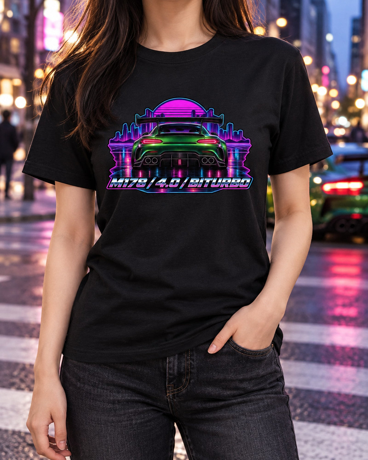 Mercedes AMG GT C190 Engine Bay Cyanotype Blueprint Shirt T-Shirt Black worn hero