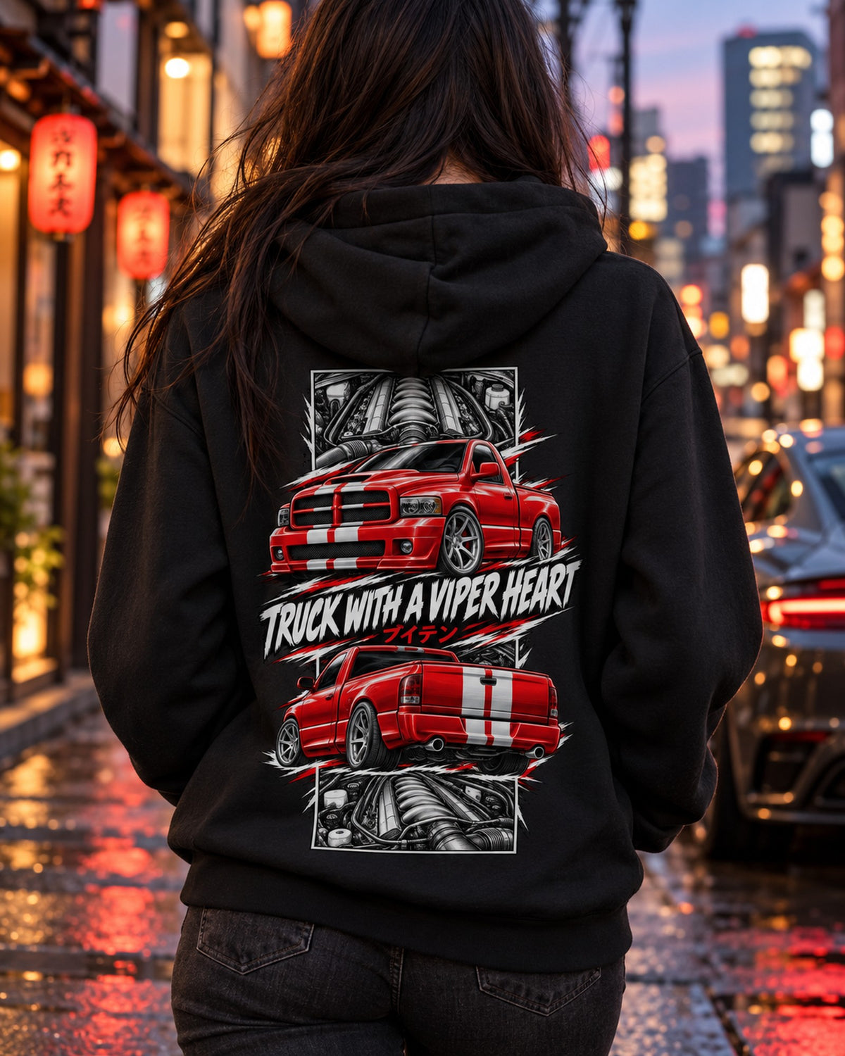 Dodge RAM SRT-10 Torn Poster Full-Back Graphic Tee Pull Over Hoodie Black worn hero