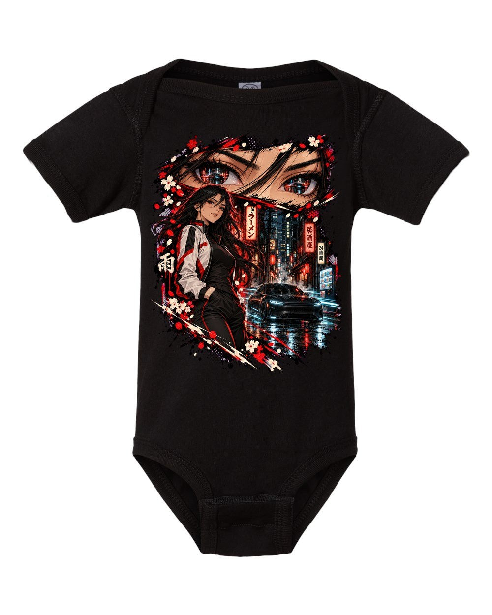 Tesla Model S Plaid Anime Girl Baby Onesie Black front