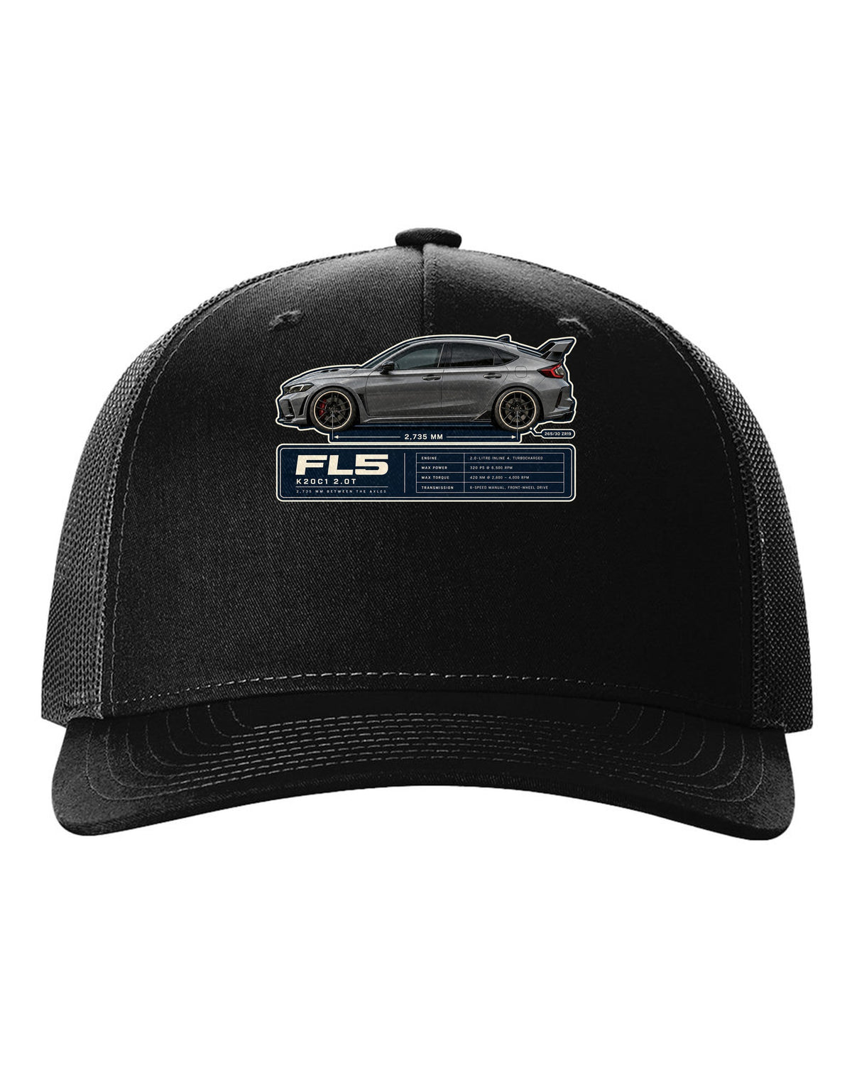 Honda Civic Type R FL5 Wheelbase Blueprint black hat front view with the design