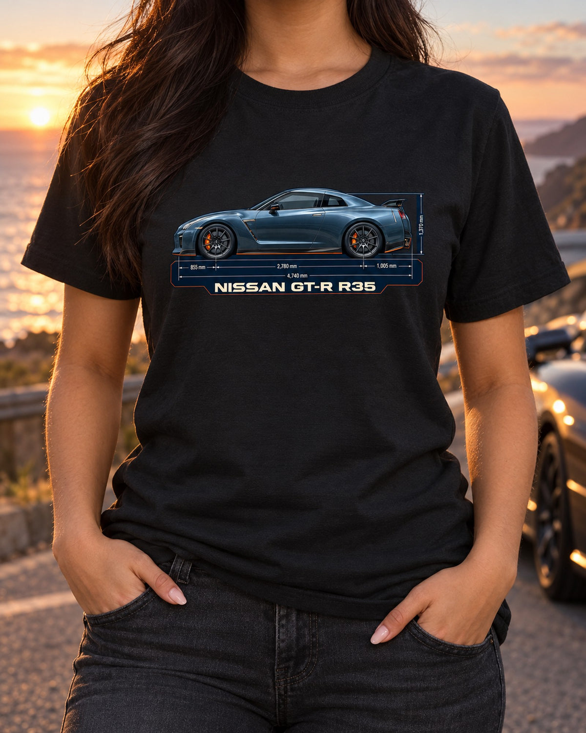 Nissan Z RZ34 Performance Dimension Blueprint Shirt, 2023 Z Tee T-Shirt Black worn hero