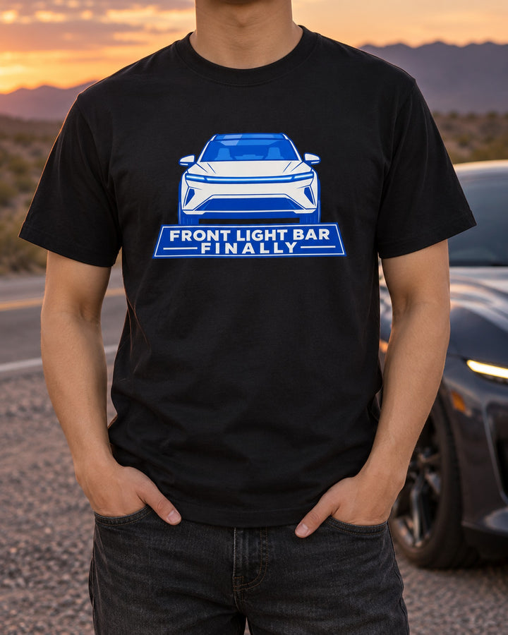Juniper Light Bar Tee, Tesla Model Y 2025 Geometric Design T-Shirt Black worn hero