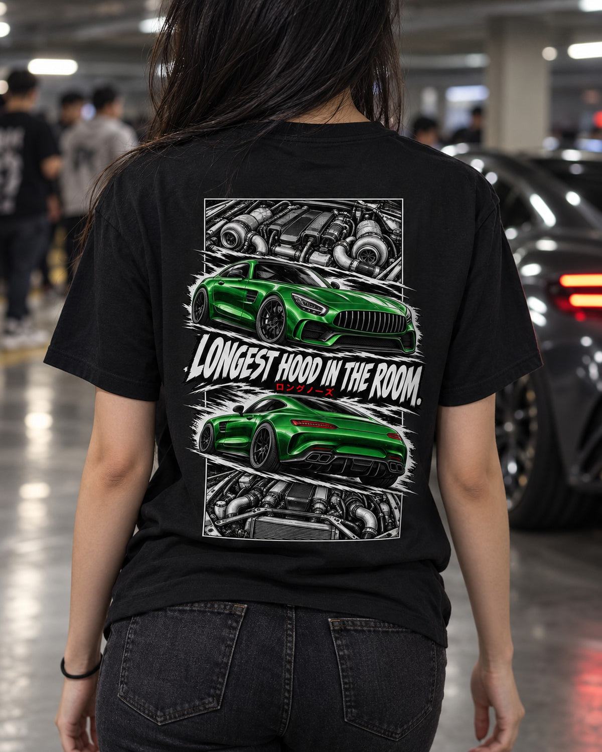 Mercedes-AMG Gt Torn Poster Full-Back Graphic Tee T-Shirt Black worn hero