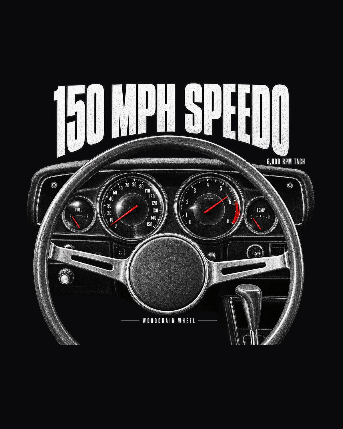 1970 Challenger R/T Cockpit Woodgrain Wheel Gauge Shirt design only