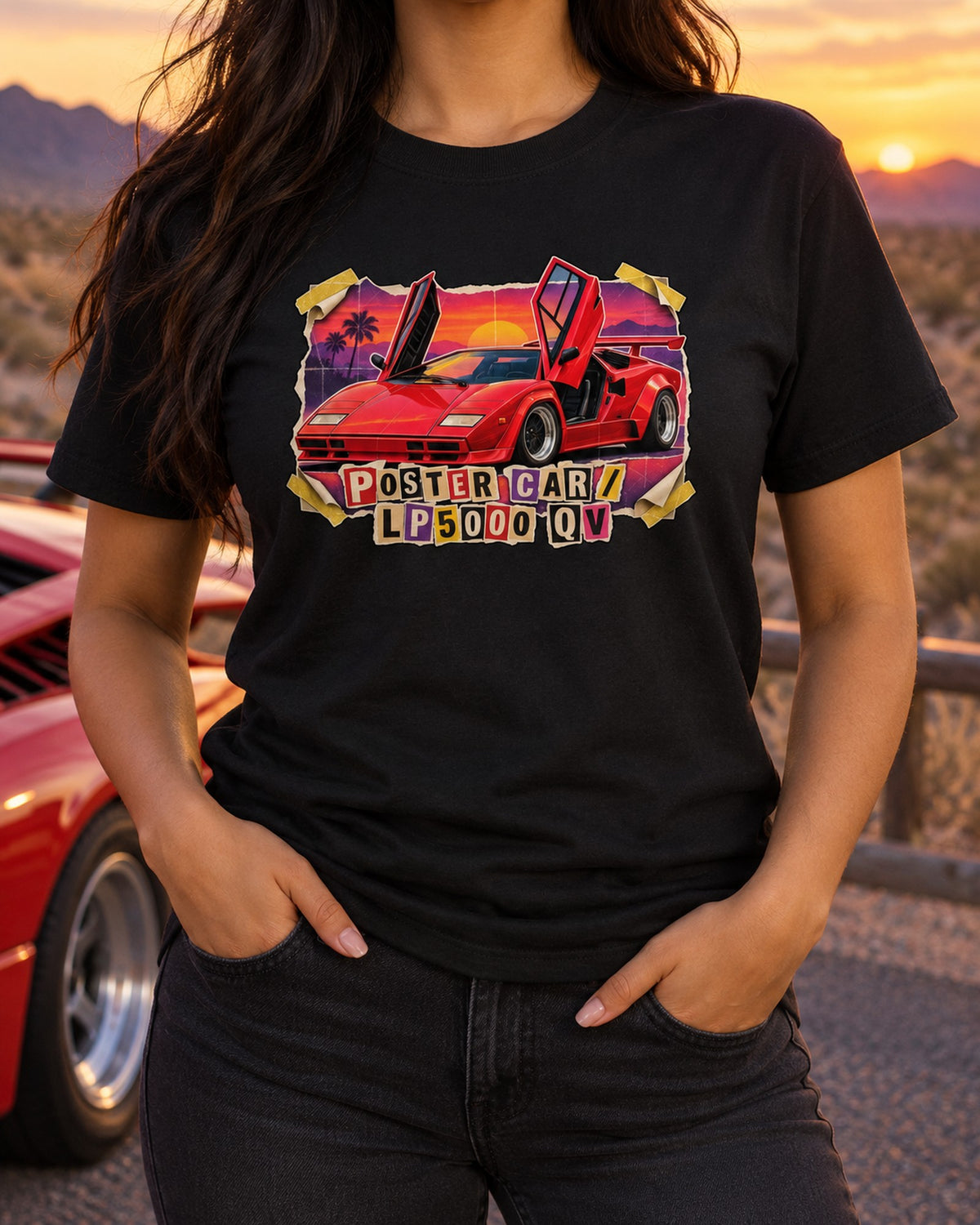 Countach LP5000 QV Pull-Out Poster Tee, Lamborghini Car Shirt T-Shirt Black worn hero