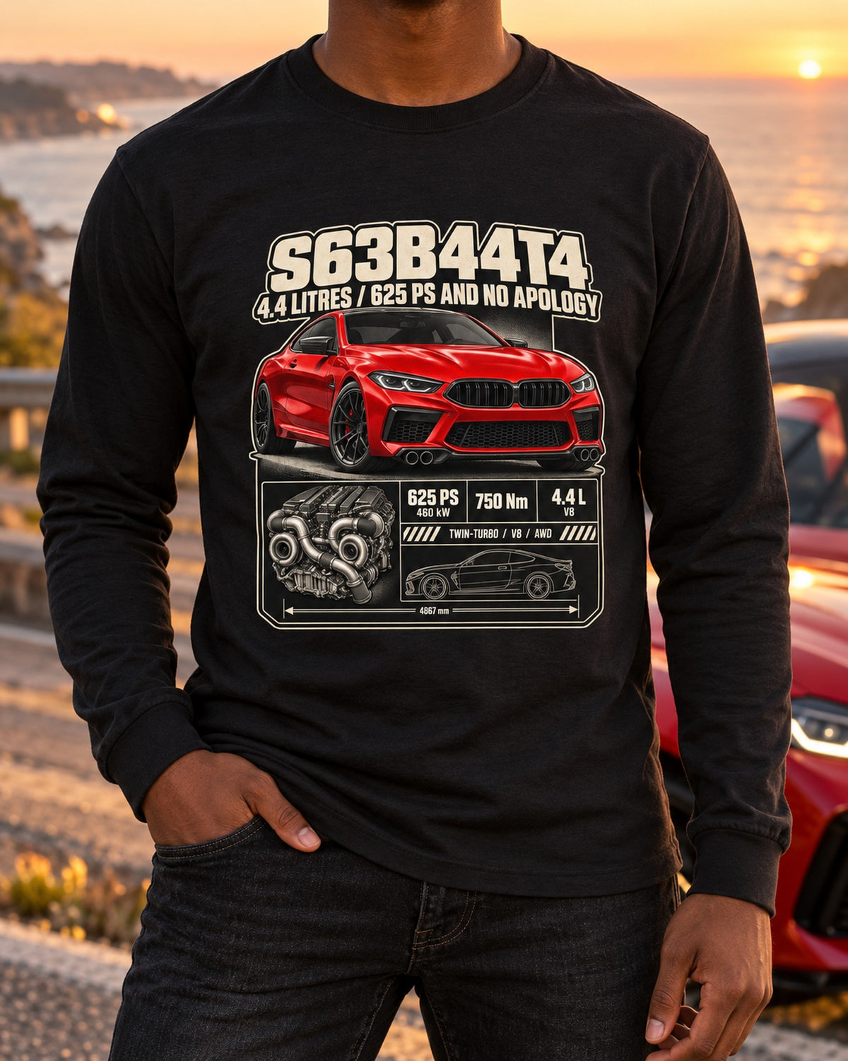 BMW M8 Competition F92 S63 Spec Poster Shirt Long Sleeve Black worn hero