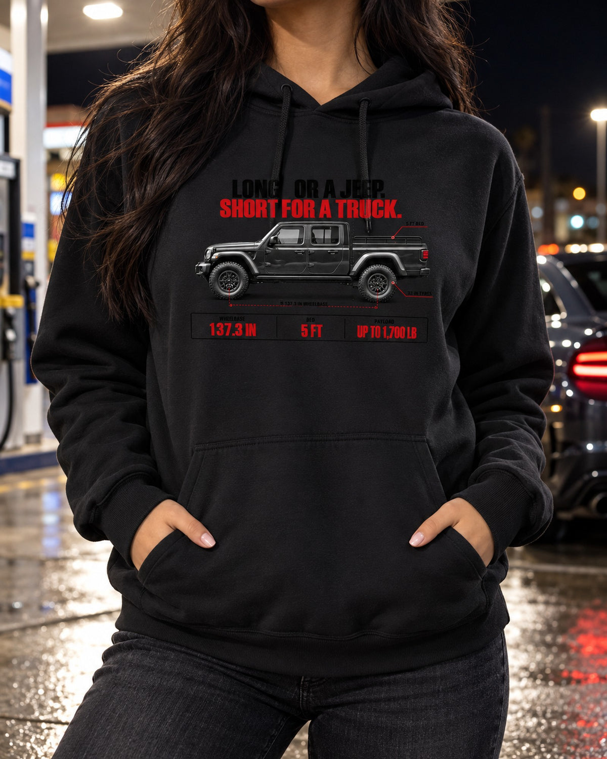 Jeep Gladiator JT Bed Spec Poster print Tee Pull Over Hoodie Black worn hero