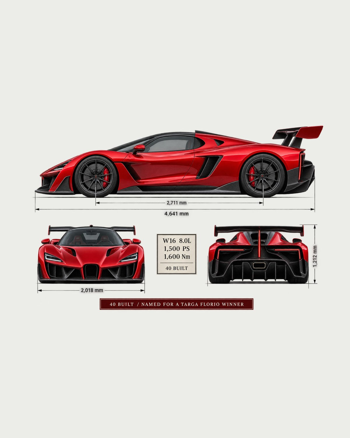 Bugatti Divo 2019 Three-View Spec Table Tee, 40 Built design only