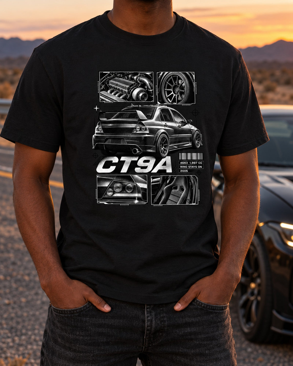 Mitsubishi Lancer Evo VIII IX CT9A Dossier Panel Shirt T-Shirt Black worn hero