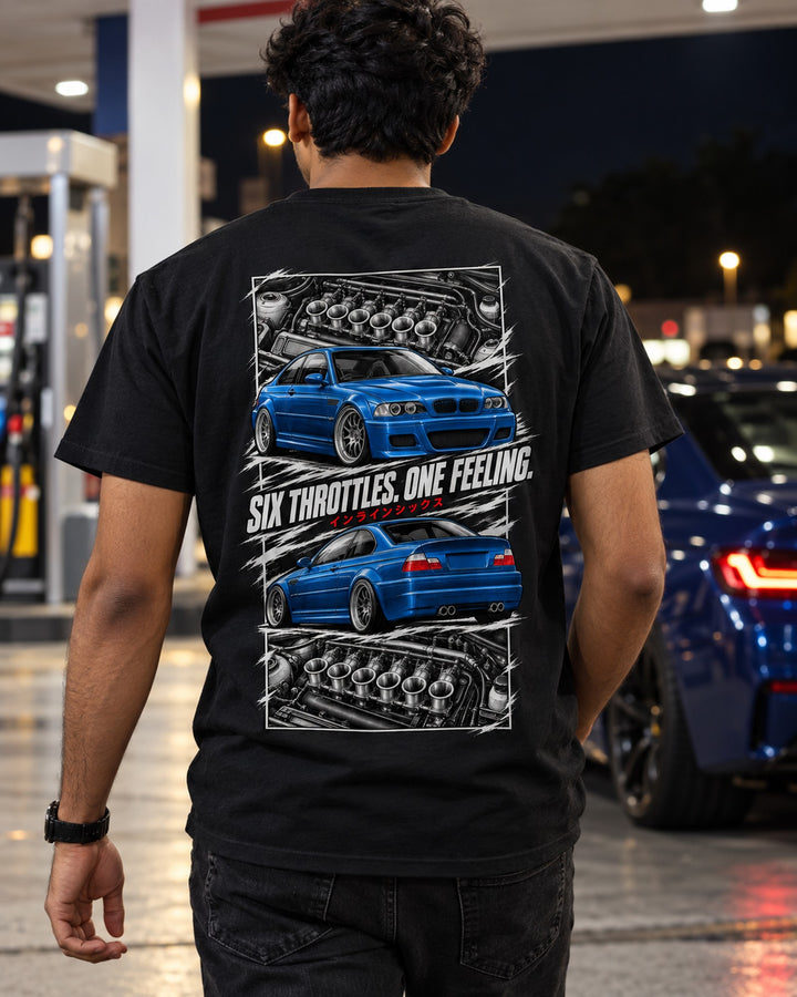 BMW E46 M3 Torn Poster Full-Back Graphic Tee T-Shirt Black worn hero
