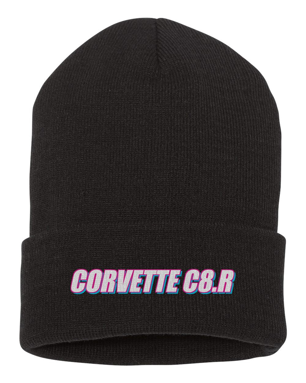 Corvette C8.R black beanie front view with car name