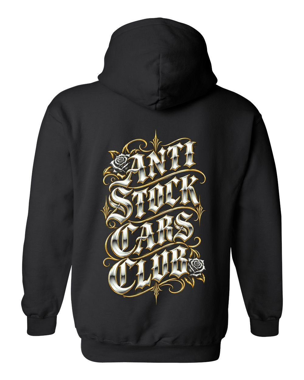 Anti Stock Cars Club Lowrider Script Pull Over Hoodie Black back