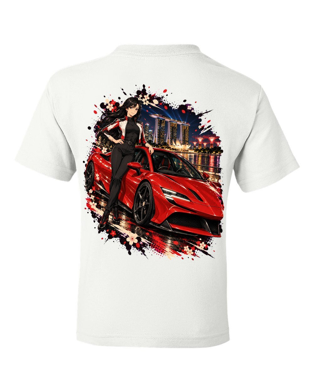 Ferrari SF90 Anime Girl Kids Tee White back