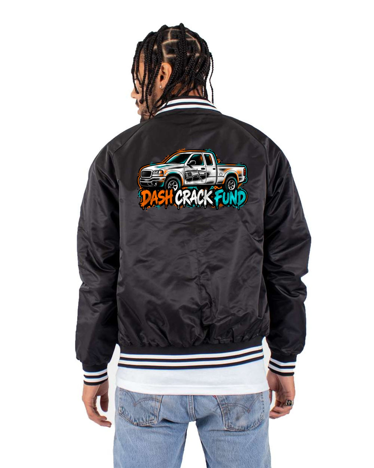 NBS Silverado GMT800 Spray Stencil Tee, Dash Crack Fund Bomber Jacket Black back