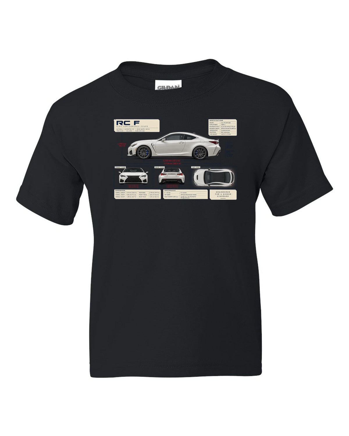 Rear lamp macro of the Lexus LC 500 at night black kids tee front view with the design