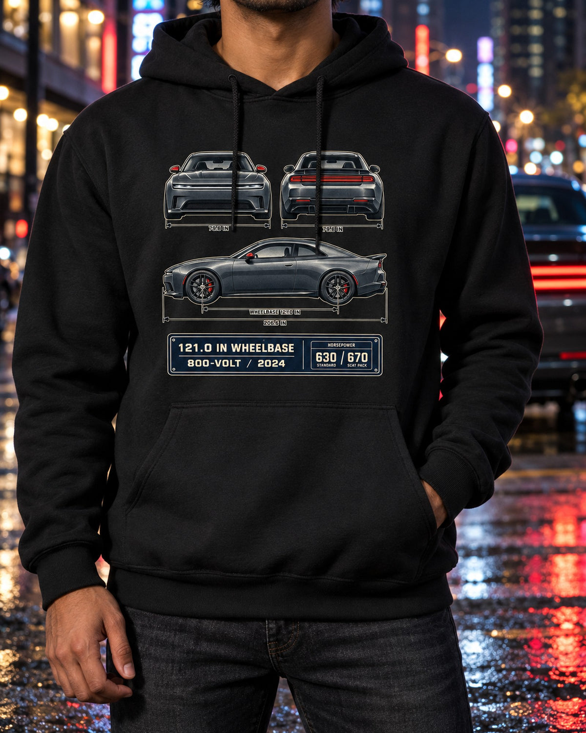 Dodge Charger Daytona Scat Pack 2024 Blueprint Car Shirt Pull Over Hoodie Black worn hero