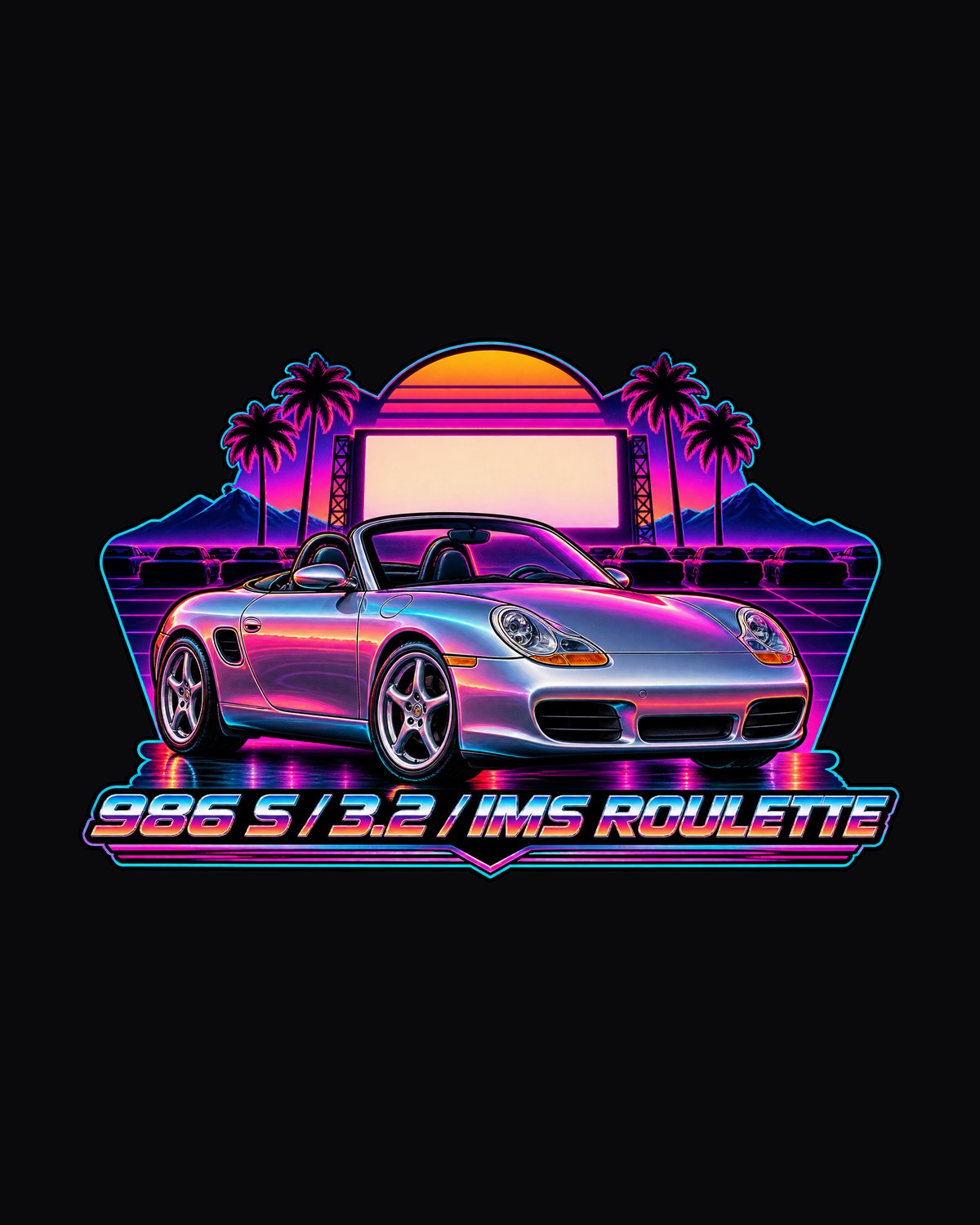Porsche 986 Boxster S Synthwave Drive-In Shirt, IMS Roulette design only