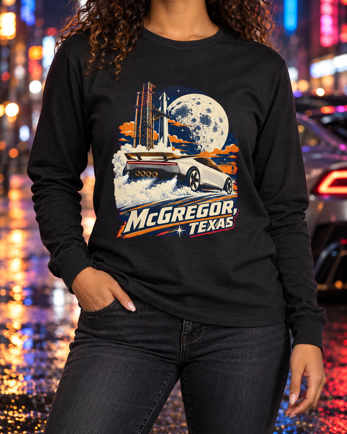 Tesla Roadster McGregor Texas Shirt, Hoodie & More Long Sleeve Black worn hero