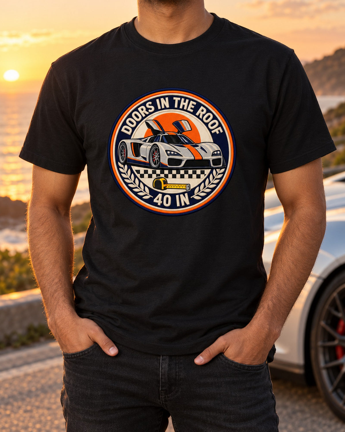 GT40 Mk II Roof Doors Crest Tee, Ford Racing Car Shirt T-Shirt Black worn hero
