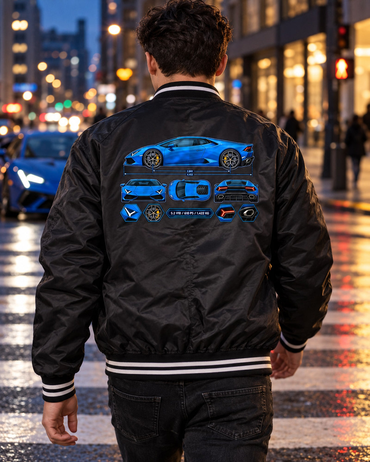 Huracan LP610-4 Colour Blueprint Shirt, 5.2 V10 Hex Study Bomber Jacket Black worn hero