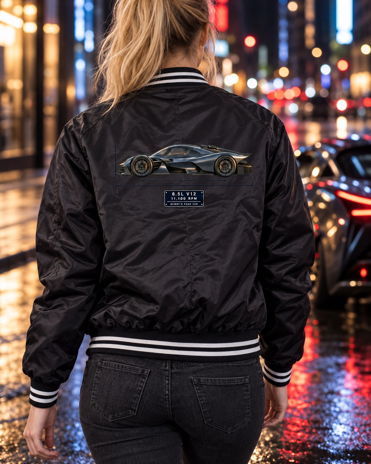 Aston Martin Valkyrie 2021 Blueprint Shirt, 6.5 V12 Car Guy Gift Bomber Jacket Black worn hero