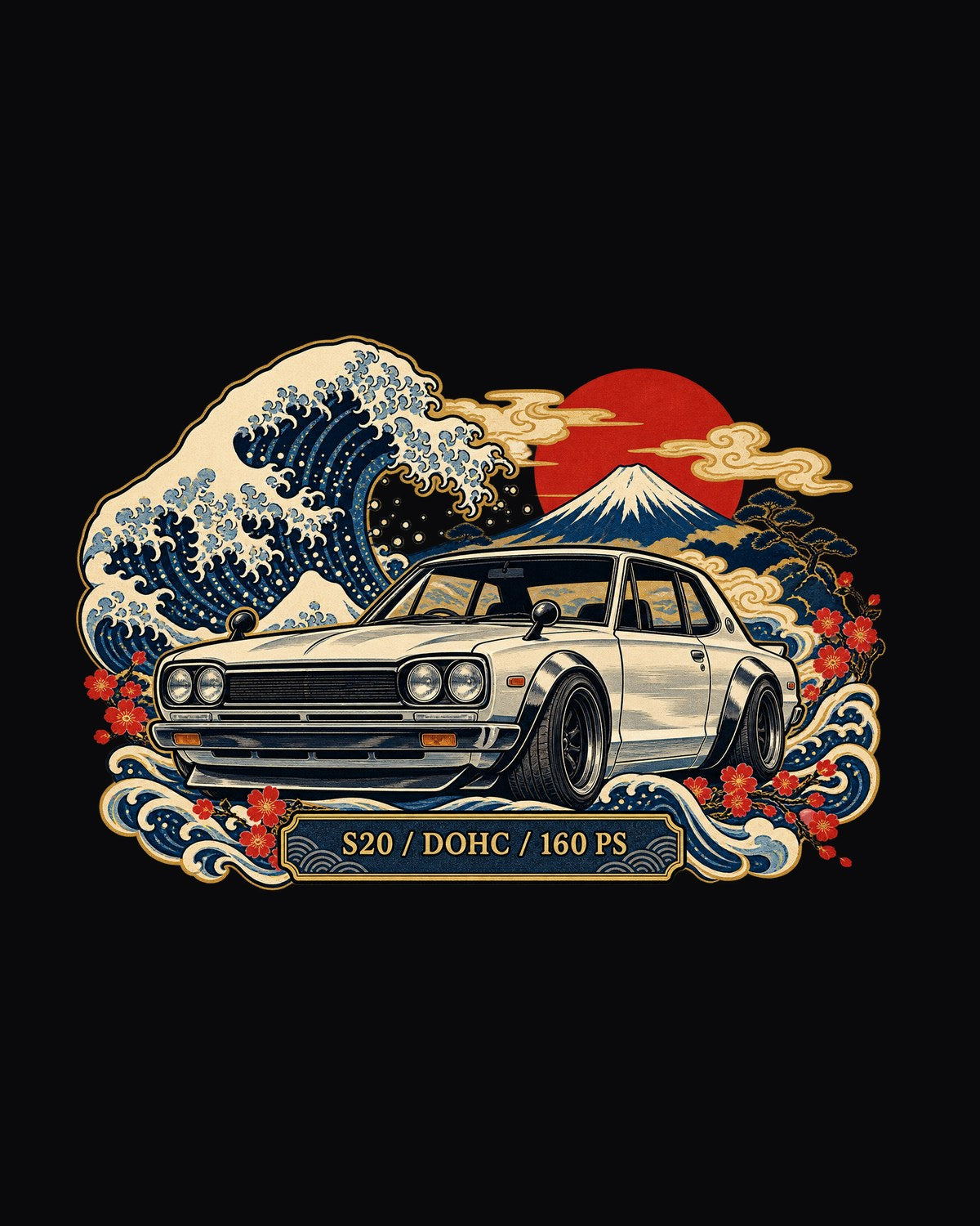 Skyline 2000GT-R Hakosuka KPGC10 Ukiyo-e Wave Shirt design only