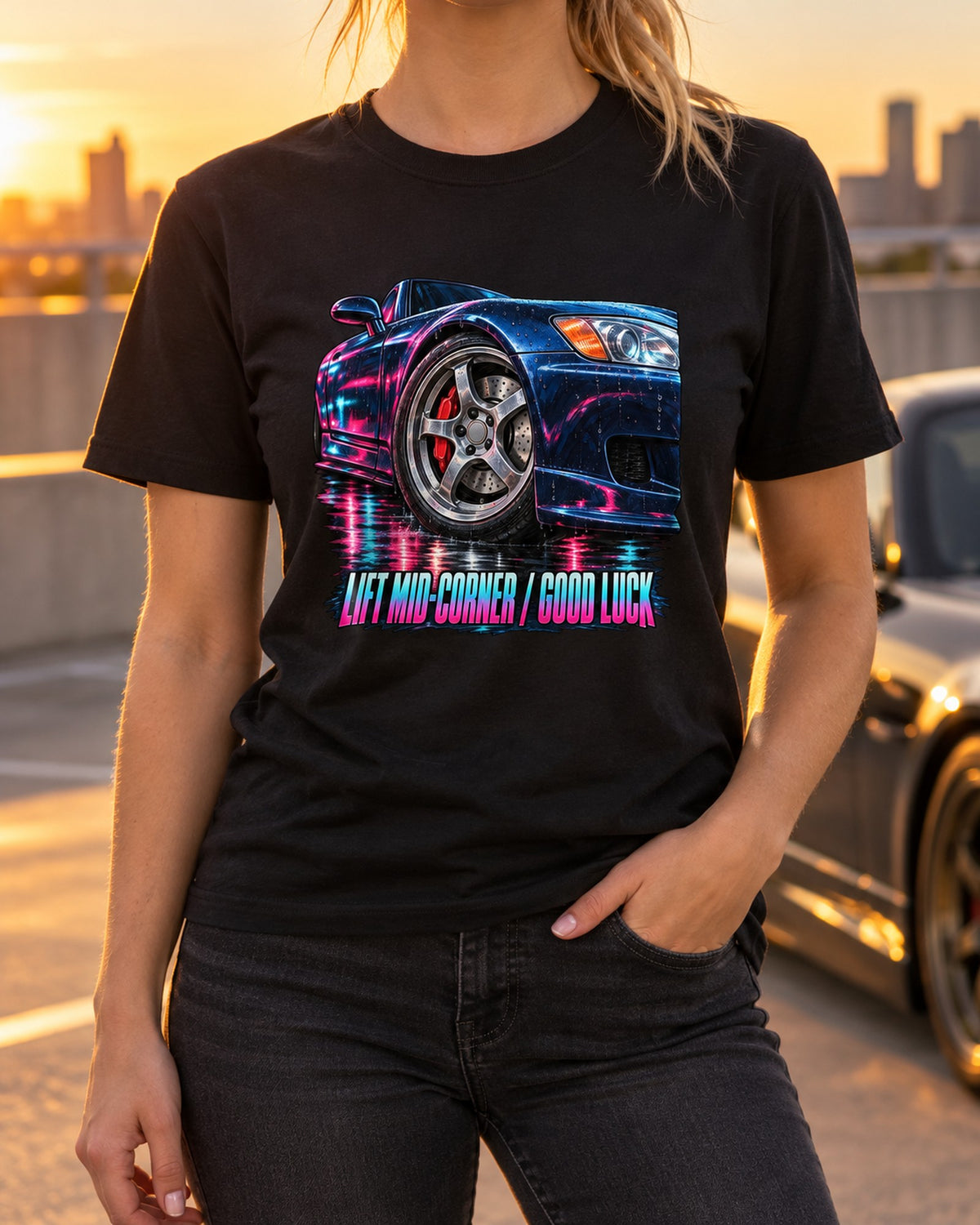 Honda S2000 AP1 Mid-Corner Wheel Lift Painting Shirt T-Shirt Black worn hero