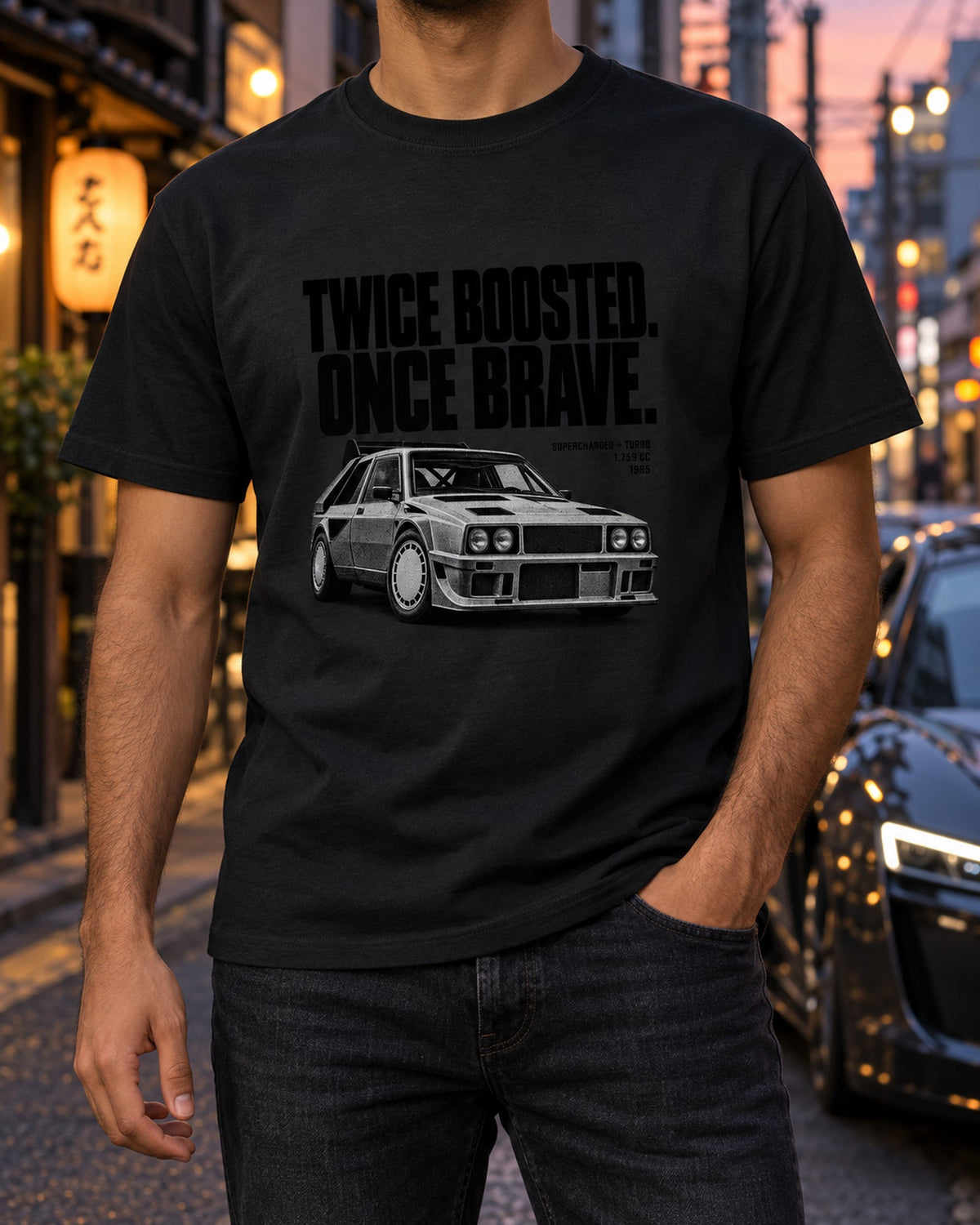 Lancia Delta S4 Twice Boosted Halftone Group B Shirt T-Shirt Black worn hero