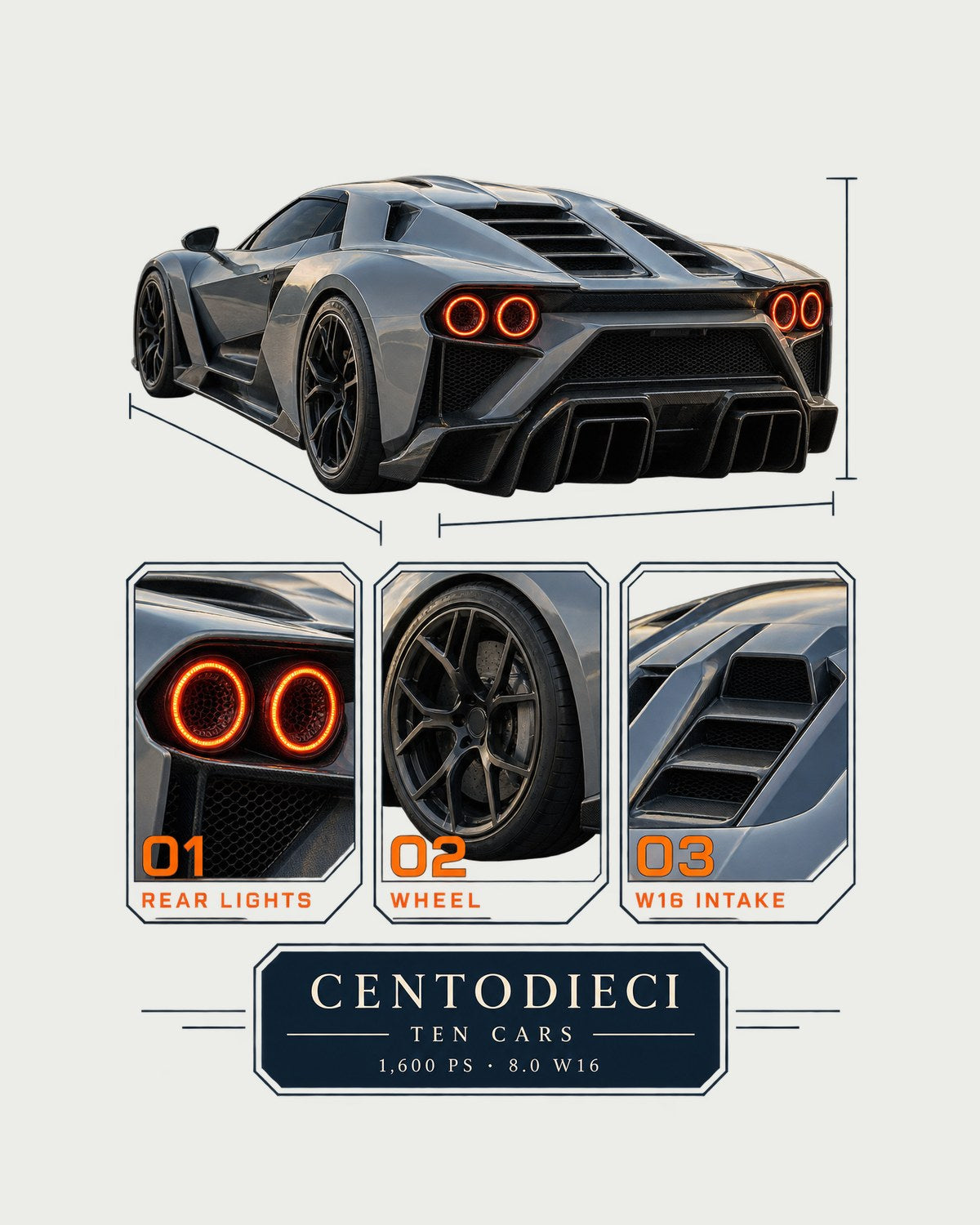 Bugatti Centodieci Dossier Panels Shirt, Ten-Car Edition Tee design only