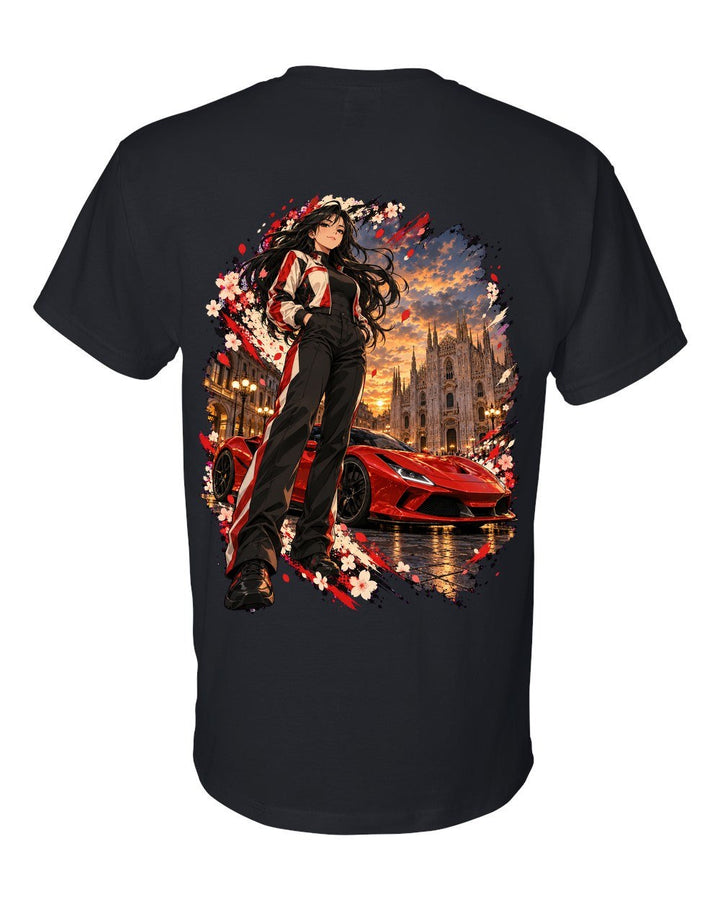 Ferrari F8 Tributo Anime Girl T-Shirt Black back