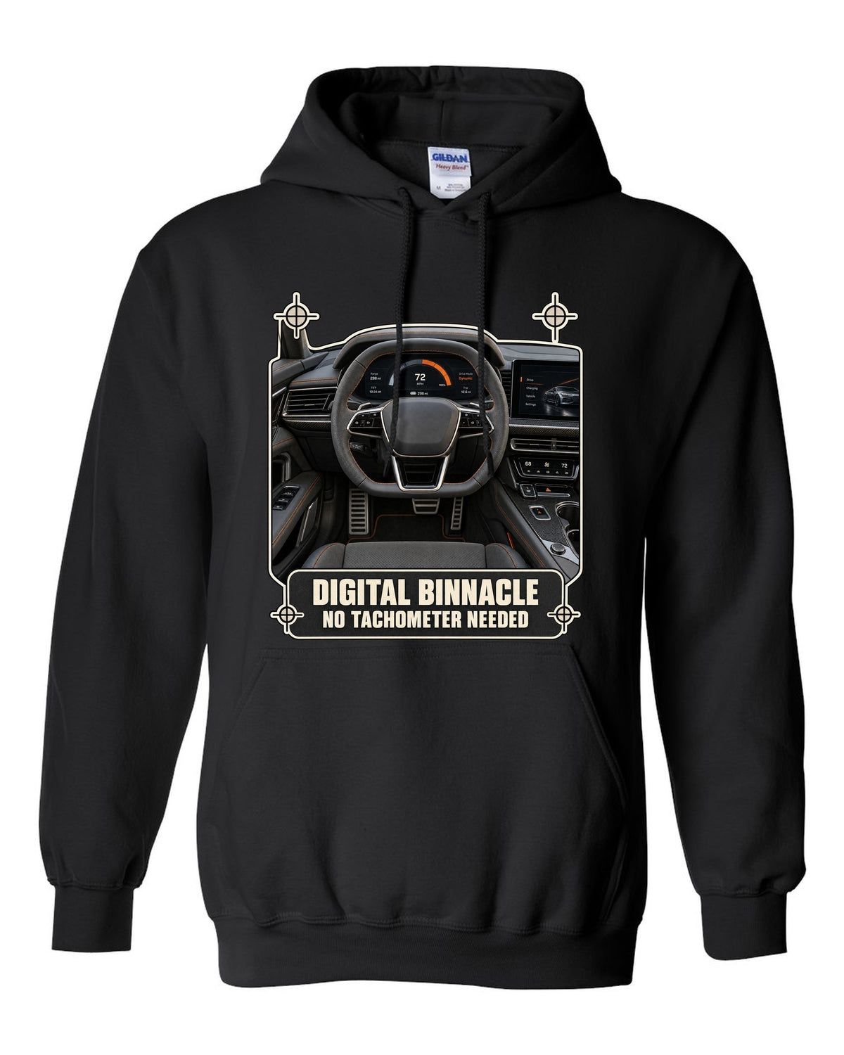 Audi RS e-tron GT interior driver view digital binnacle cockpit gauge design black pull over hoodie front view with the design