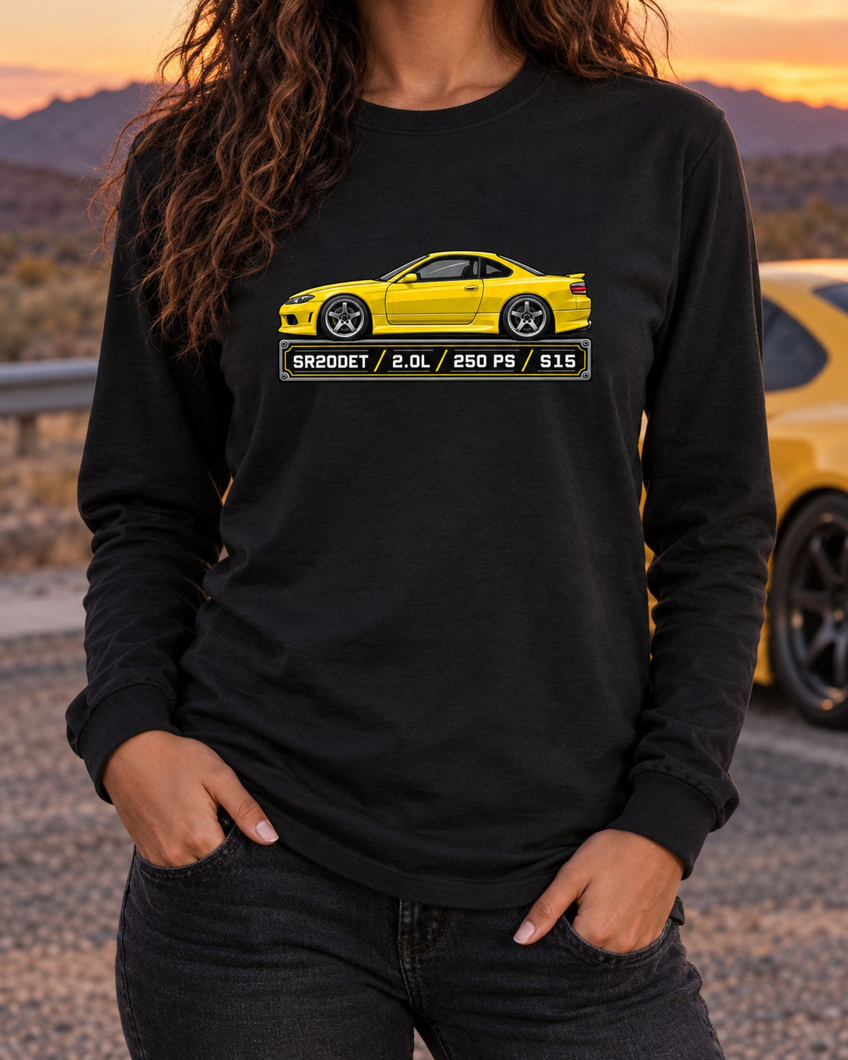 Nissan Silvia S15 SR20DET Spec Sheet Data Plate Shirt Long Sleeve Black worn hero